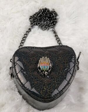 Heart Designer Mini Purse Black Metallic Crossbody 24 Chain Zip Small Bag Eagle